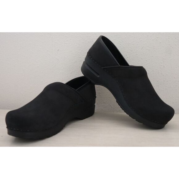 Sanita Women's Sz EUR 38 US 7W Black Original Prof. Textured Oil Leather Clogs - Picture 5 of 13